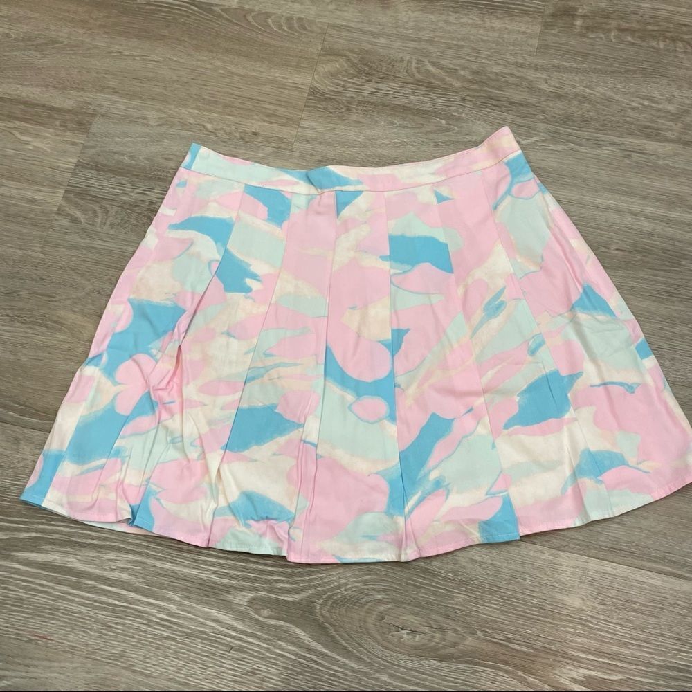 BP. Watercolor Pleated Mini Denim skirt Tennis All white pleated skirt
